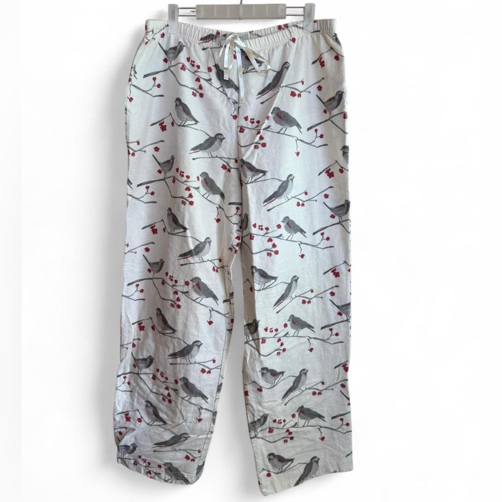 Garnet Hill Bird Red Heart Print Cotton Pajama Pants